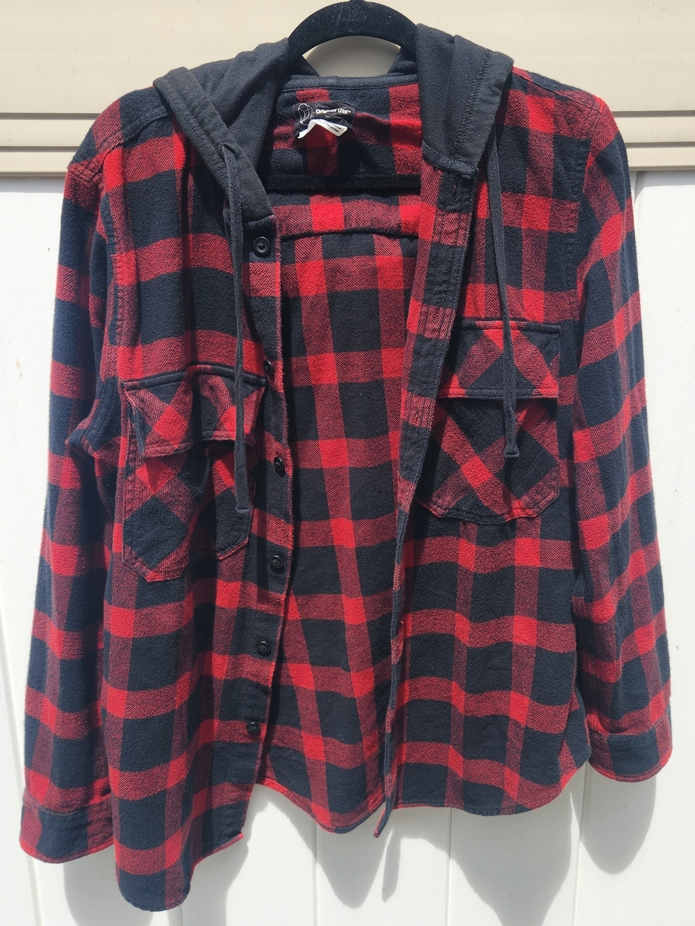 Original Use Red & Black Plaid Button-Down Hoodie Shirt